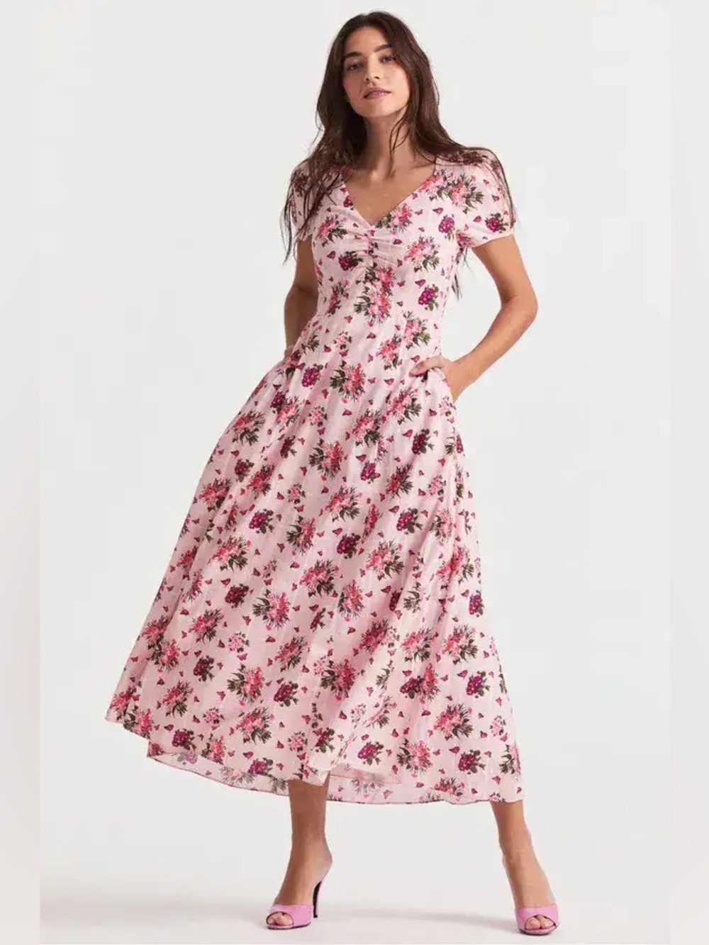 LoveShackFancy Dandy Pink Floral Cotton Maxi Dress Size 6 Romantic Cottagecore